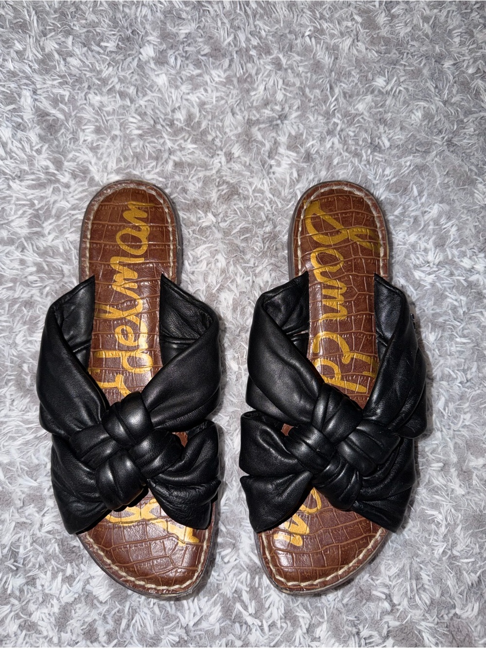 Sam Edelman Black Knotted Leather Slide Sandals